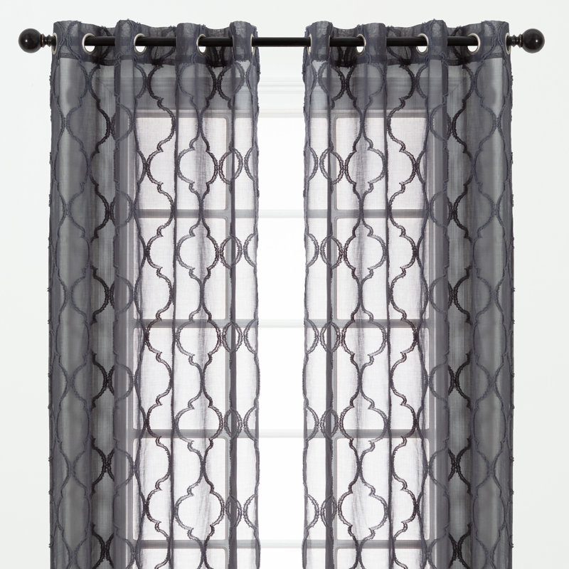 Paire de rideaux transparents avec œillets Ashat, Gris anthracite, L 52 po x L 96 po