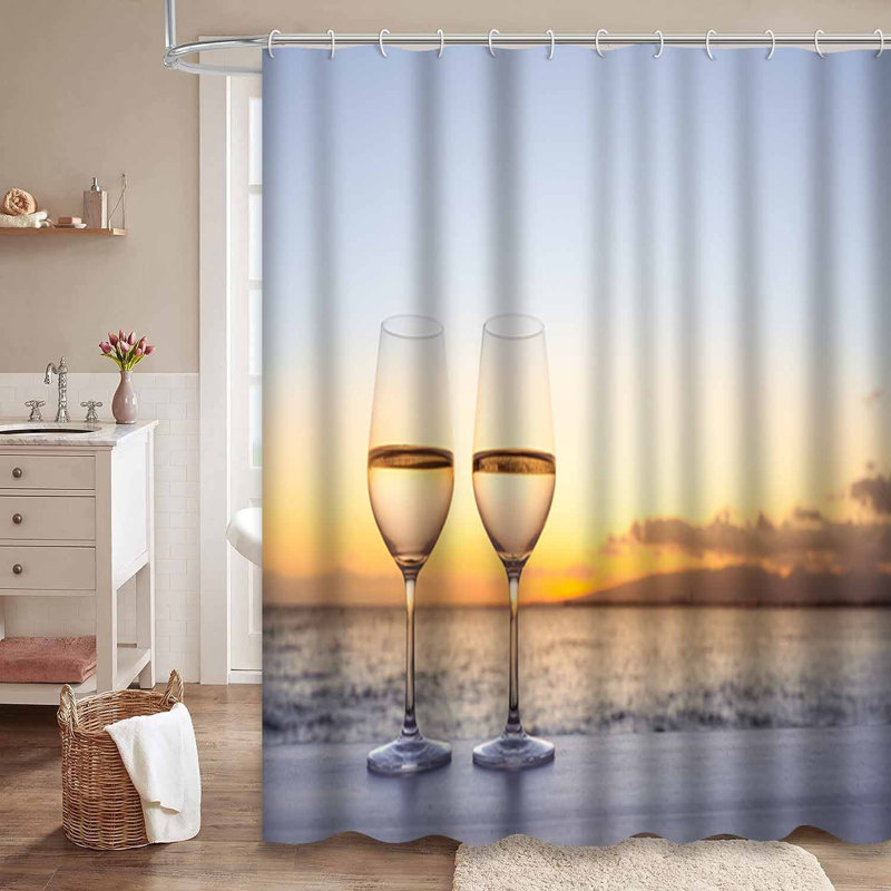 Verres à vin, plage, coucher de soleil, bar à champagne blanc, boisson de luxe avec 12 crochets, L 72 po x l 78 po