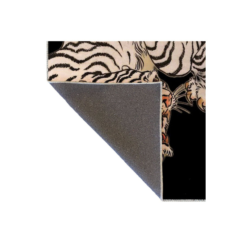 Tapis décoratif noir à motif tissé noir à motif animal sauvage, Sous-tapis rectangulaire 2 pi 6 po x 4 pi 11 po