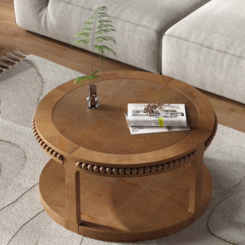 Charette ronde avec tablette de rangement inférieure, Noyer brun