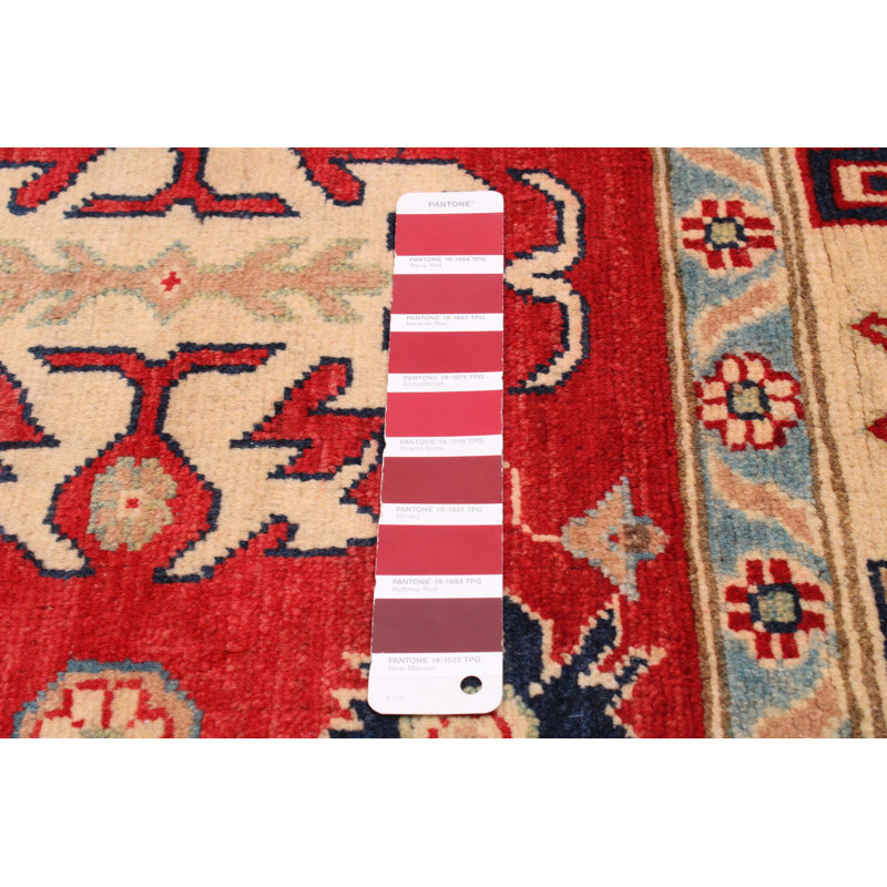 Tapis rouge en laine noué à la main de conception unique 6 pi 10 po x 9 pi 9 po New Age