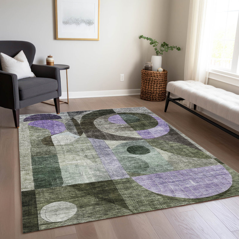 Tapis olive intérieur / extérieur lavable à la machine Segin ACN1117, Rectangle 9' x 12'