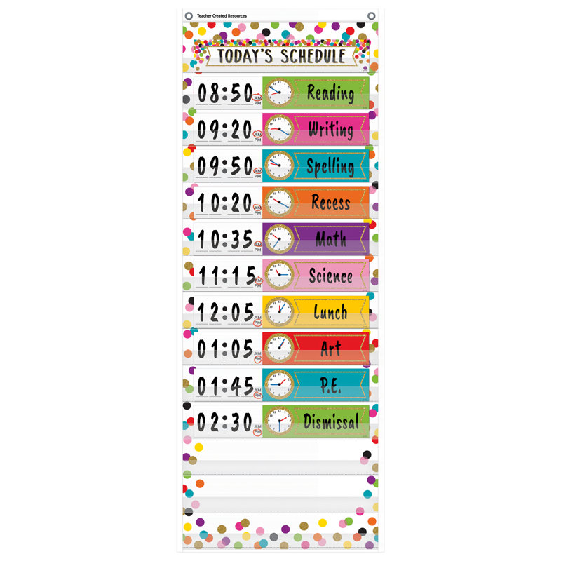 Teacher Created Resources Confetti 14 Pocket Daily Schedule Pocket Chart, 13" X 34"