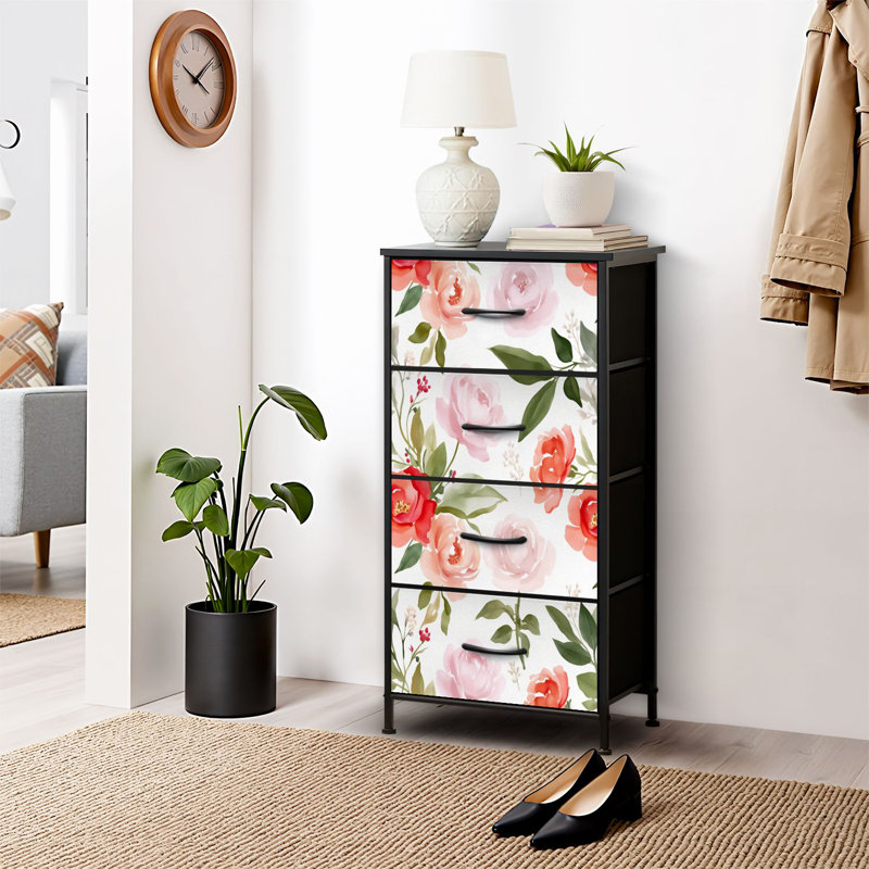 4 Drawer Dresser for Bedroom, Narrow Chest of Drawers, Wooden Top and Study Iron Frame 18"x37.5"-(WxH)
