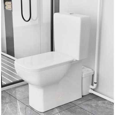 Toilette macérante YINGZE 600W avec système de chasse d'eau pour le confort du sous-sol 17 po avec réservoir de toilette à double chasse et pompe trois connexions pour lavabo, baignoire, blanc (YZ5813-600)