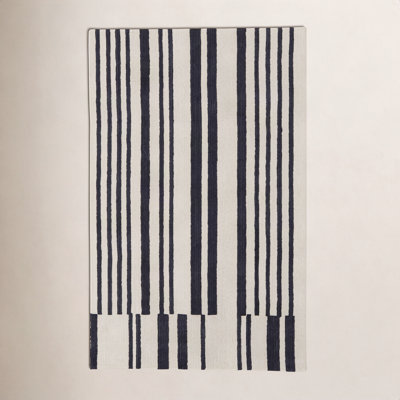 Ryo Ivory Black Hand-Tufted Striped Rug