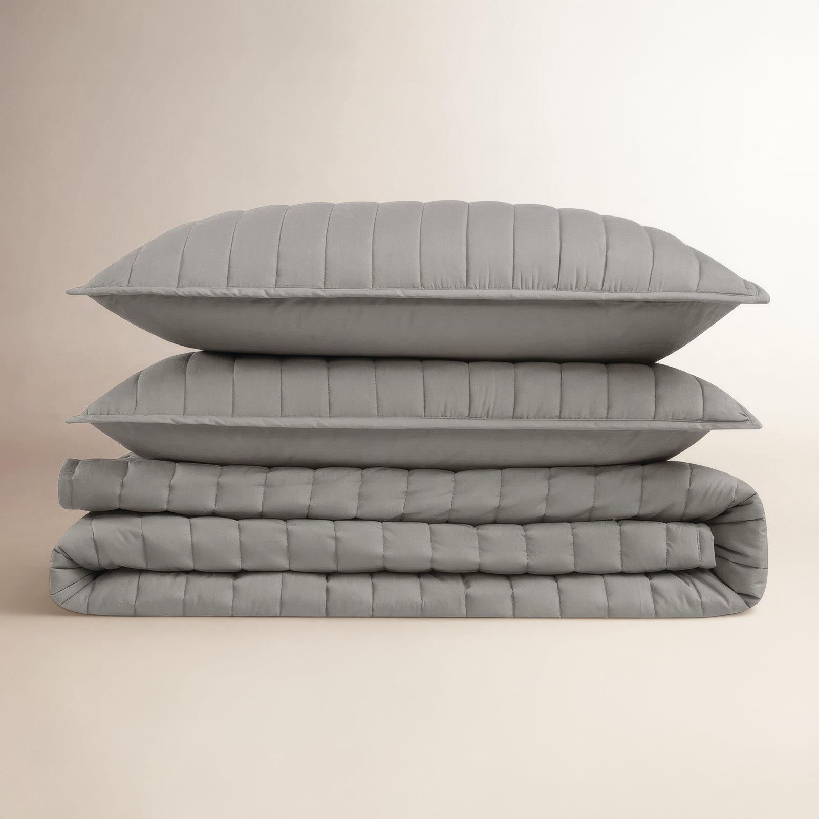 Brooklyn Loom Oversized Cotton Percale Quilt Set, Gray, King Quilt + 2 King Shams