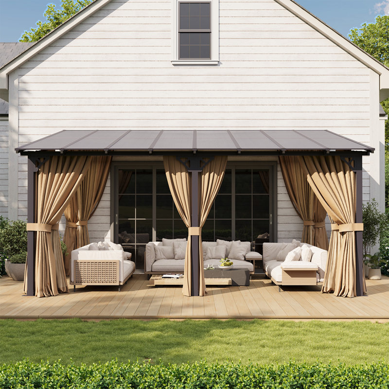 Pergola d'extérieur 16 pi x 10 pi avec rideaux en polycarbonate mural toutes saisons, 16 Ft. W x 10 Ft. D