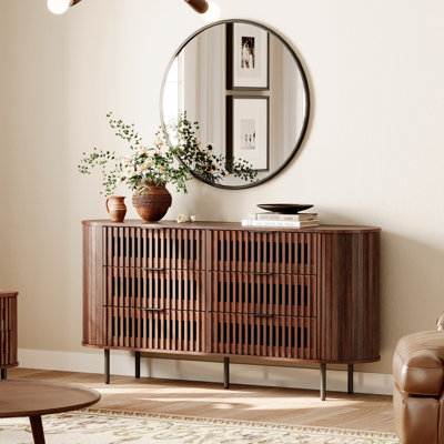 Mid-Century Modern Wooden Dresser with Slatted Design and 6 Drawers, Ideal for Living Room, Bedroom, and Hallway by Ebern Designs