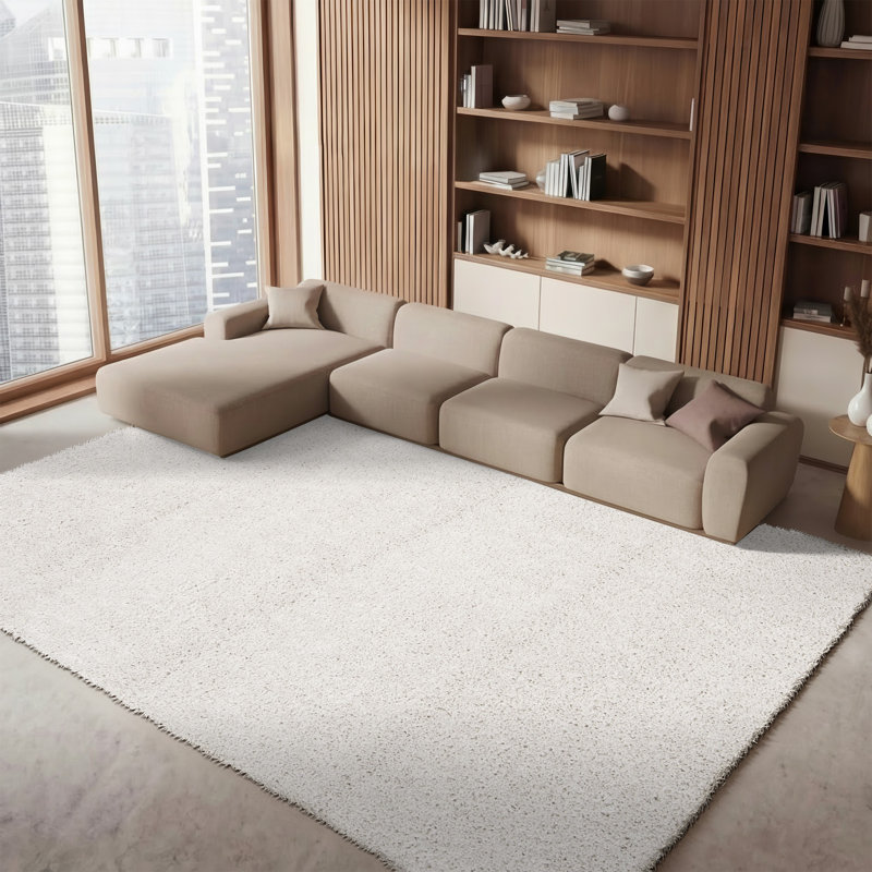 Brittney Performance solid color shag rug, Beige, Rectangle 4 pi x 6 pi
