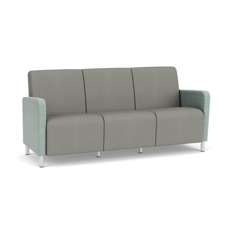 Fauteuil de réception 3 places Ravenna, Acier brossé, Chambray écume de mer / Patriot Plus colombe