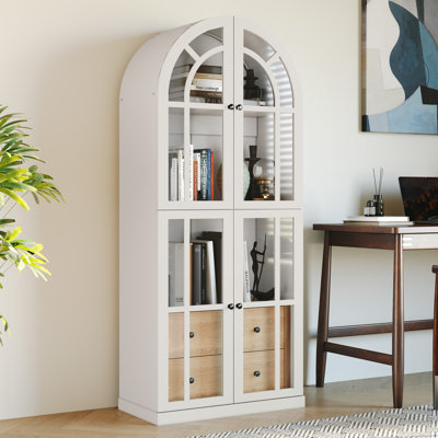 70.67" High Arched Pantry Cabinet, Kitchen Storage Cabinet with Glass Door, Featuring 2 Large Drawers