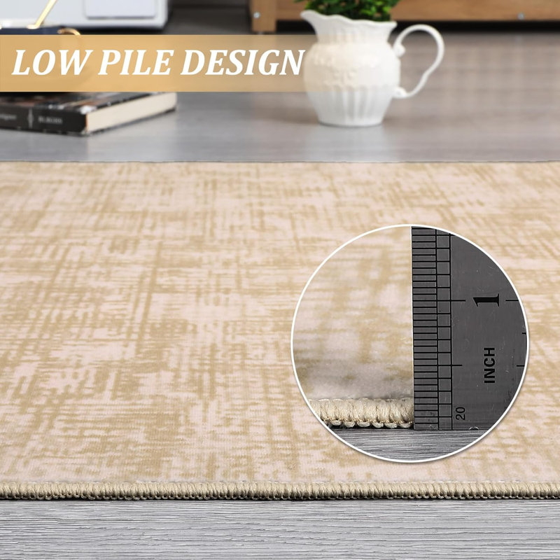 2x6 Washable Kitchen Modern Abstract Runner Rug for Hallway Beige Contemporary Solid Rug Non-Slip Foldable Aesthetic Accent Floor Carpet for Bedroom