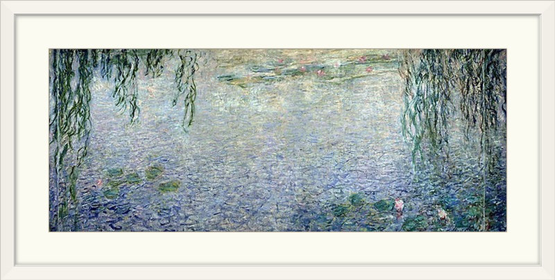 «Miles Waterlilies: Morning with Weeping Willows» de Milesburg, reproduction de Claude Monet, H 16 po x l 48 po, Toile tendue