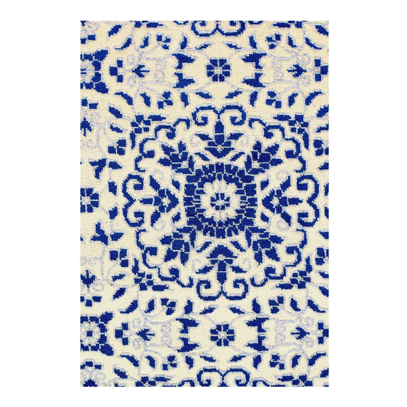 Luthan Cotton Oriental Area Rug in Blue