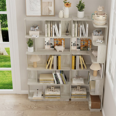 Set Of 2 Free Combination Bookcase Space Saving Corner Bookshelf 55Cm Plus 80Cm Length Light Grey Color And Other 4 Colors For Option, 2 Bookcases Group L Shaped Bookcase X 1 + I Shaped Bookcase X 1
