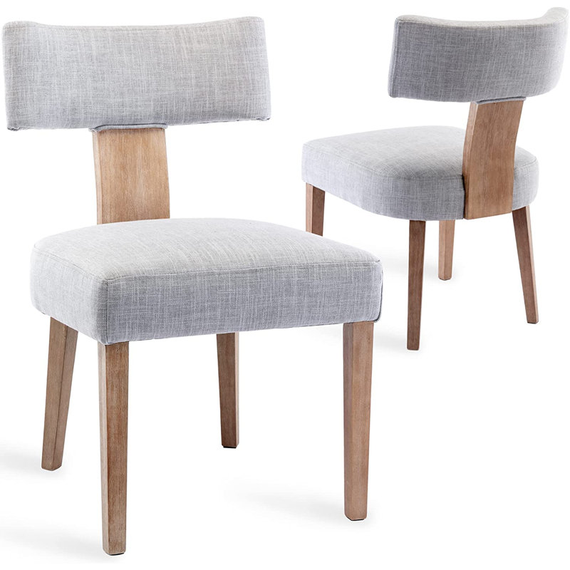 Chaises de salle à manger rembourrées avec pieds en bois Inelda, Lin gris / brun