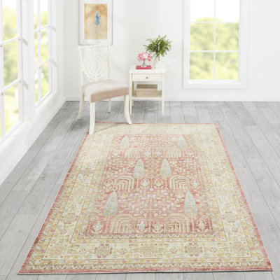Tapis rose / beige en polyester tissé à la machine Foxley