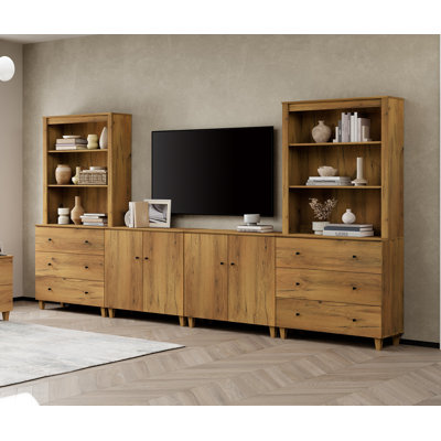 Lysiane Entertainment Center And Bookshelves Set With Drawers And Cabinets For 75" Tvs