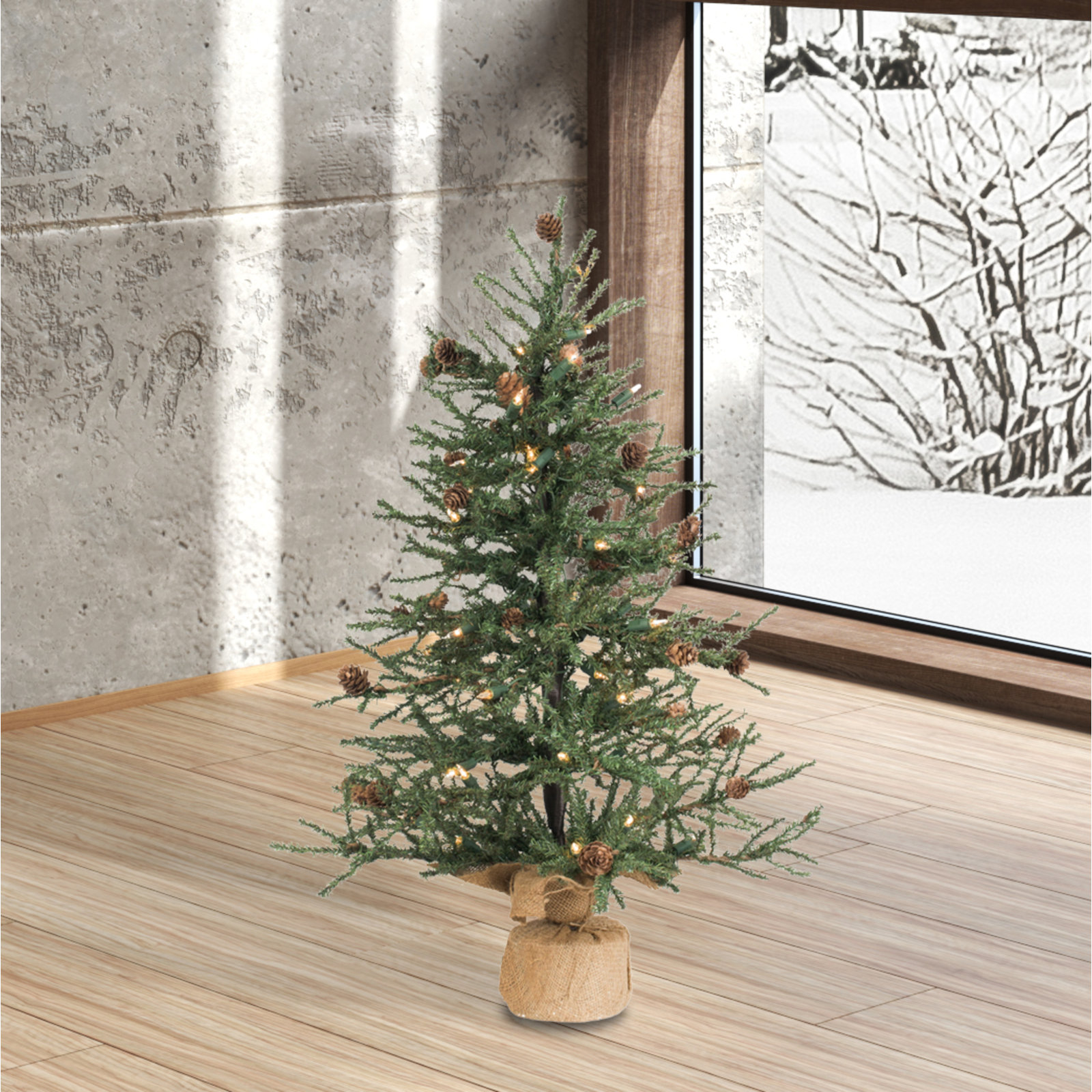 Julieta Carmel 3' Pre-Lit Pine Christmas Tree, 2.5' H