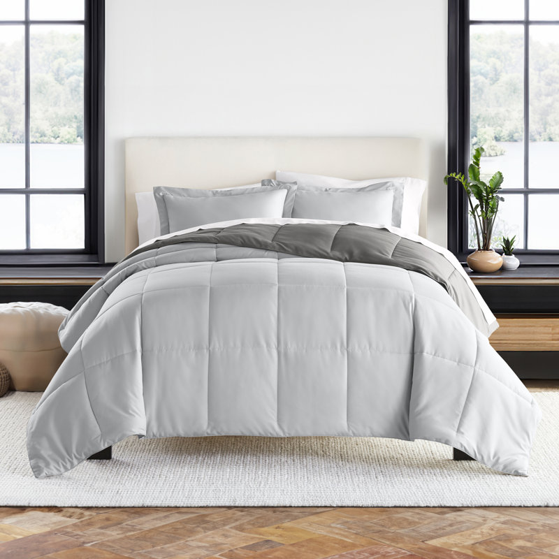 Twin Gray Reversible Down Alternative Microfiber Comforter Set