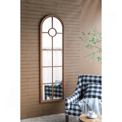 Miroir demi-rond allongé 24 po x 79 po avec fenêtre décorative en bois de sapin massif de style classique