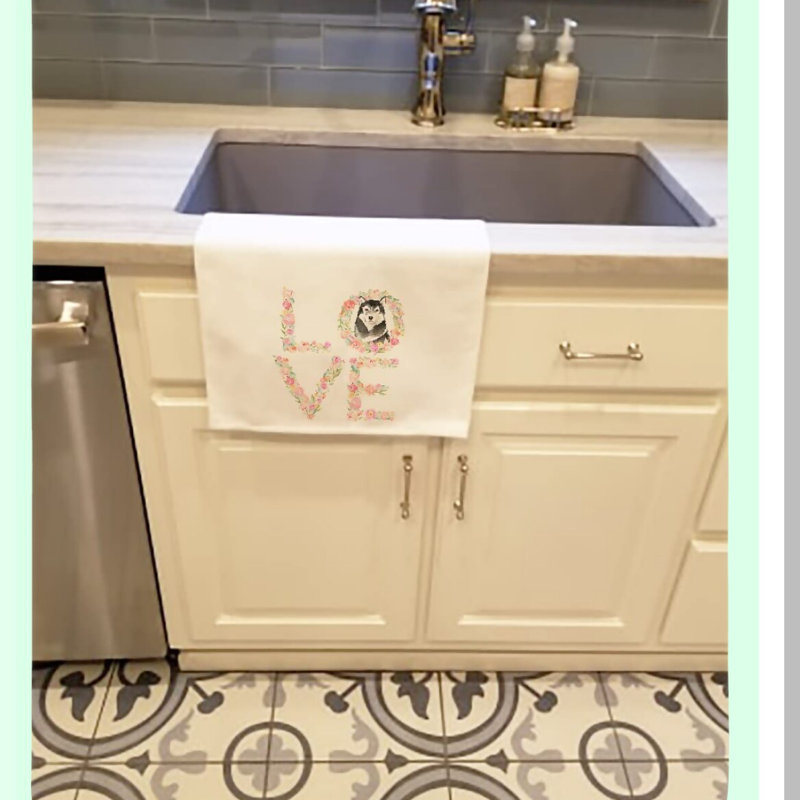 Malamute Love White Kitchen & Bathroom Towel Set - 2 Decorative Hand Towels for Face, Hair, Yoga, Tea, Dishcloth - 19x25