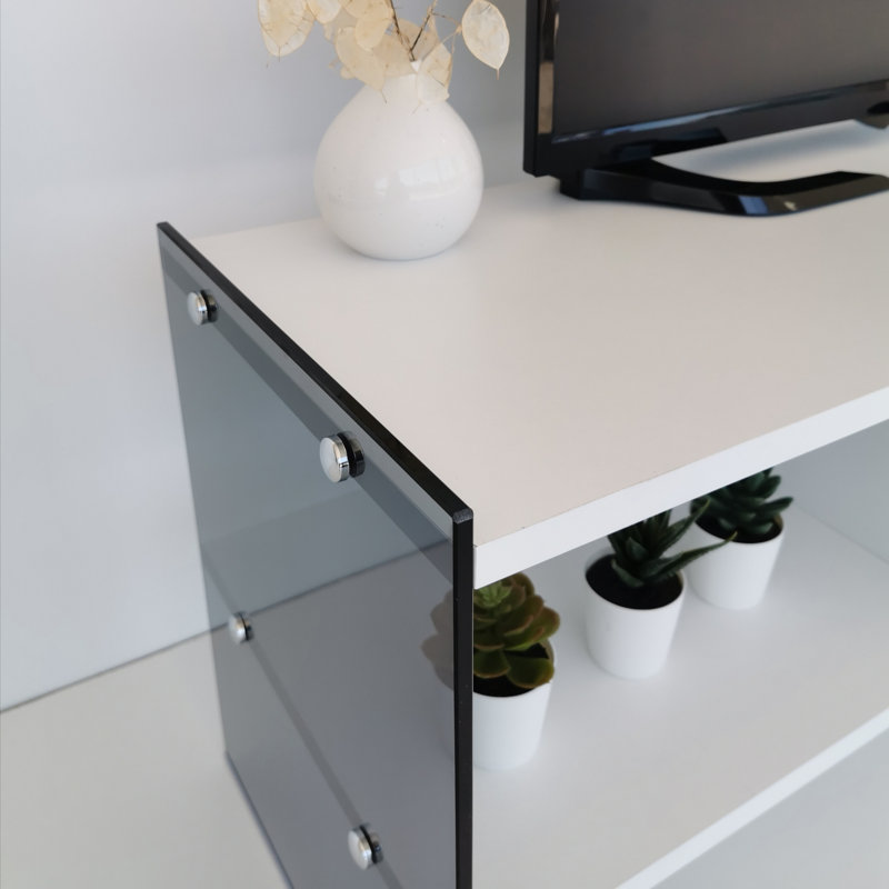 Trotwood TV Unit White 120 Cm Tv400 - Transparent & White, Smoked Grey/White