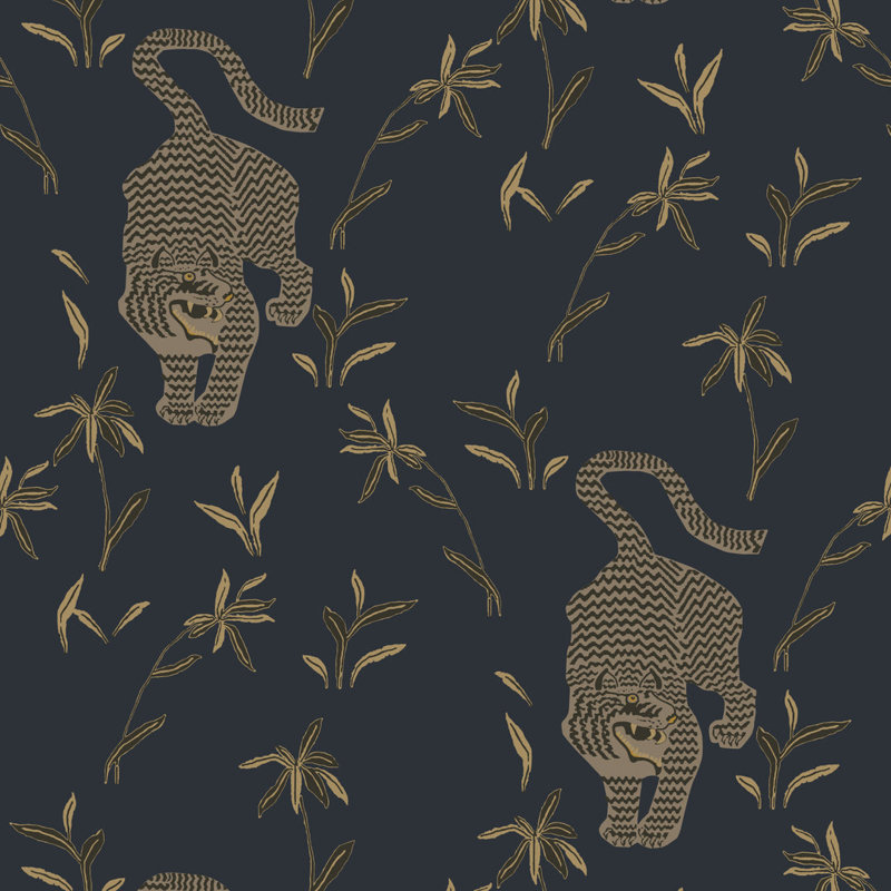 Tigre traqué - Papier peint encrier, Inkwell, Faux Grasscloth