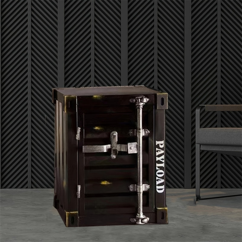 Industrial All-Metal Nightstand with Single Latch Door & Fixed iron Shelf, Dark Gray Cargo-Style Iron Bedside Cabinet, Heavy Duty Iron End Table for Bedroom, Loft, Garage & Dorm