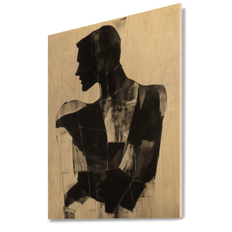 Silhouette fracturée - Portrait noir abstrait, impression décorative sur bois, H 24 po x l 18 po, Rectangulaire