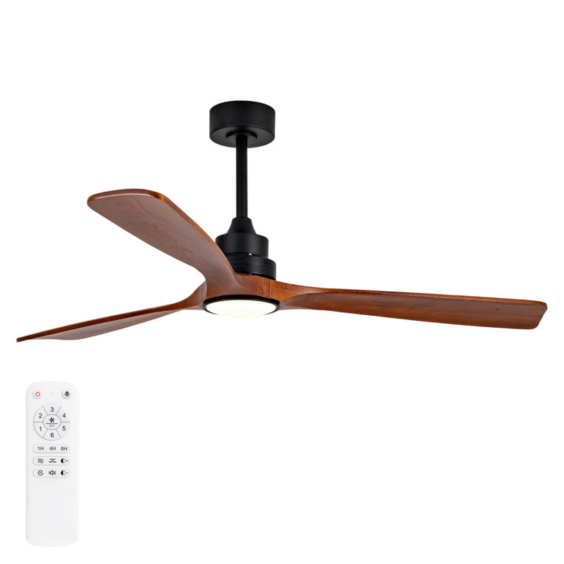 52 Inch Modern Black Ceiling Fan With Light 3 Solid Wood Blades Remote Control Reversible DC Motor With Dimmable LED