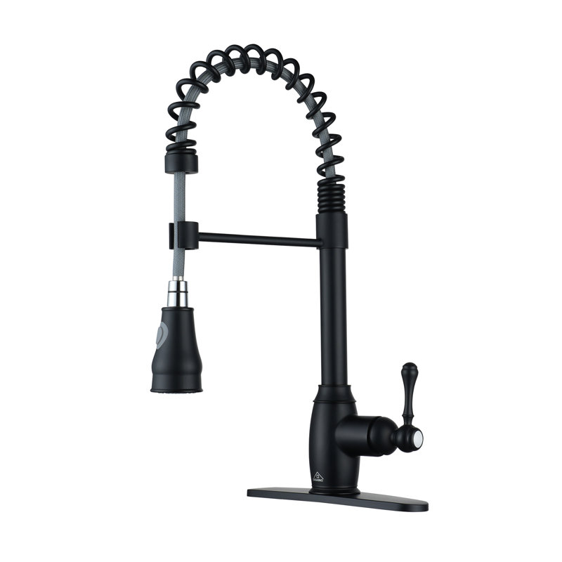 Matte Black Single-Handle Spring Pull-Down Kitchen Faucet