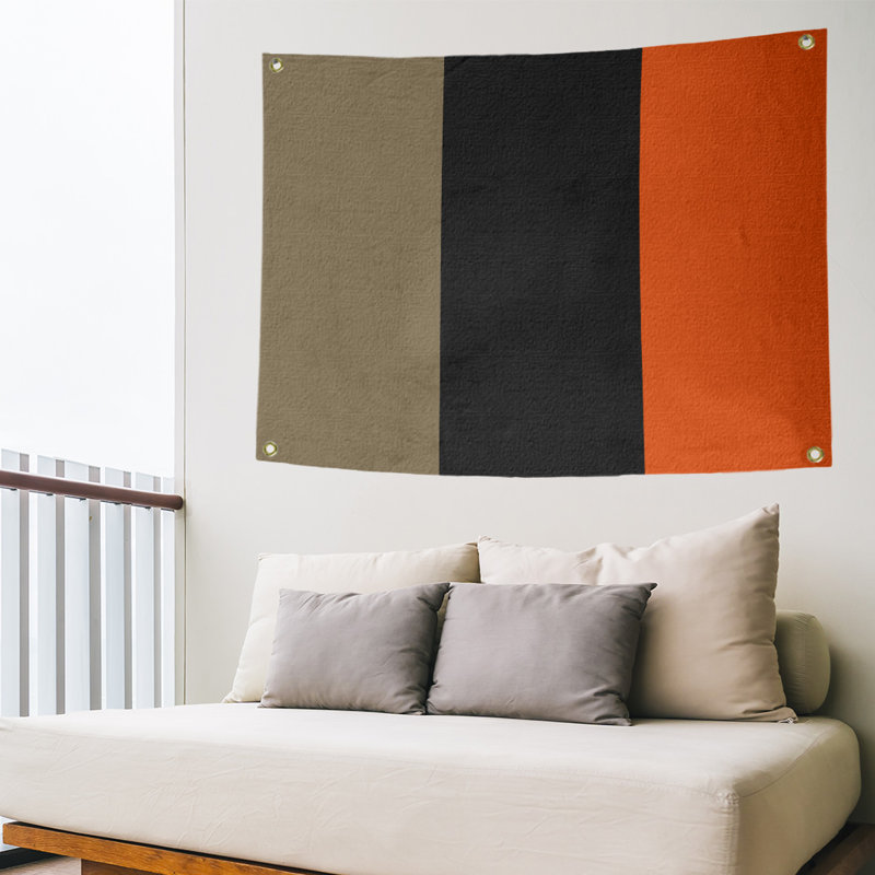 Tapisserie de polyester Anaheim, Doré métallique / noir / orange, H 50 po x l 59 po x P 1 po