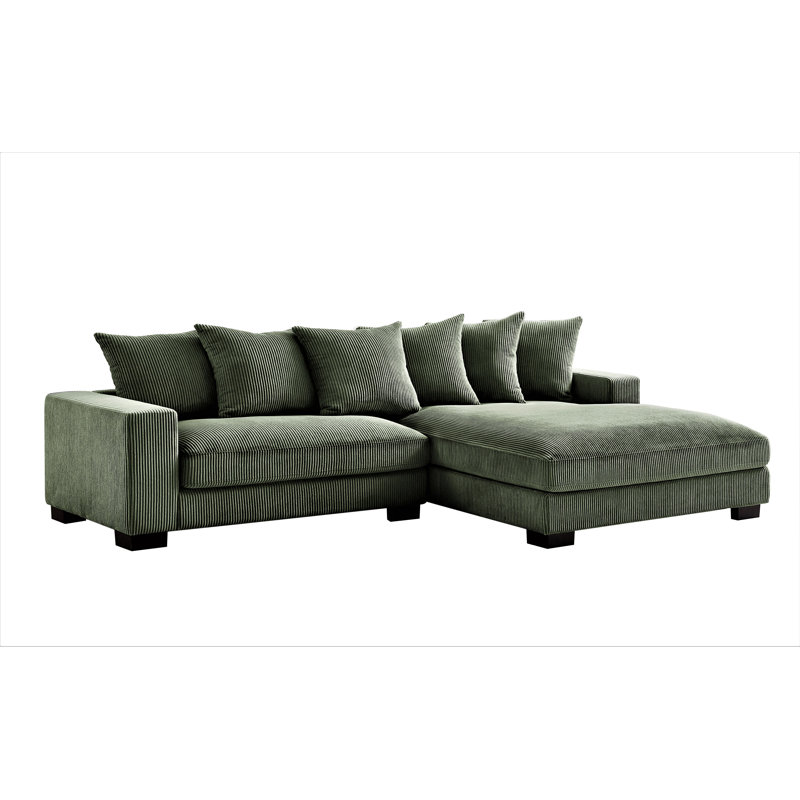 Corduroy L-Shaped Sectional, Right Hand Facing, Dark Green Corduroy