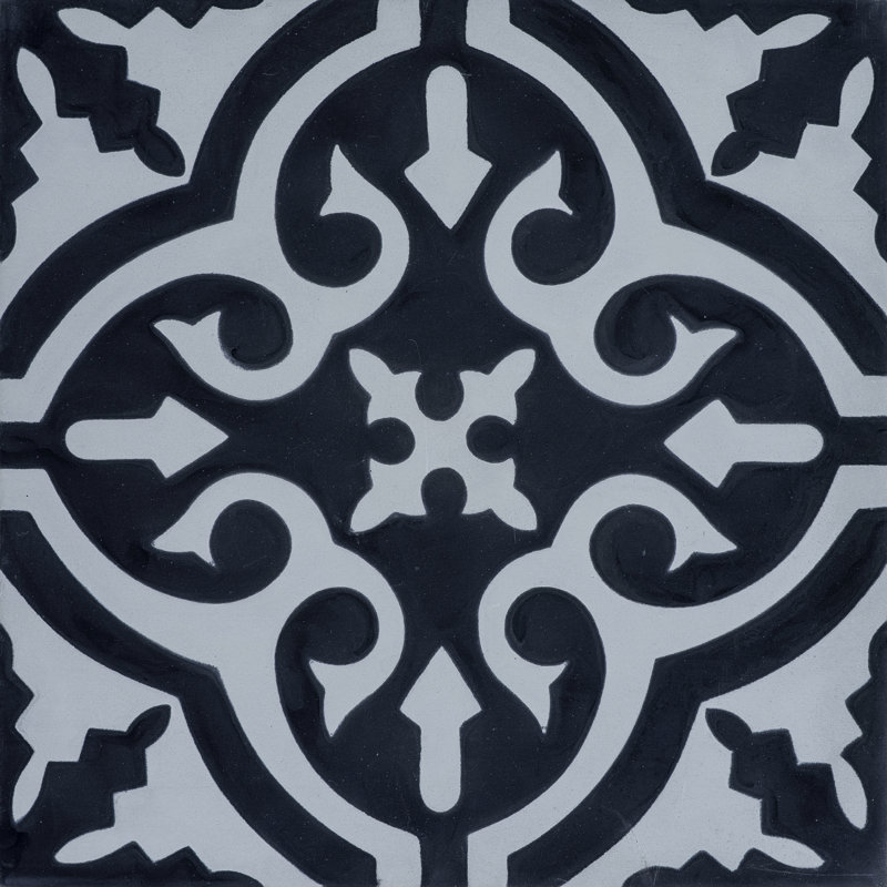 Argana 8" x 8" Cement Patterned Wall & Floor Tile, Black/Gray