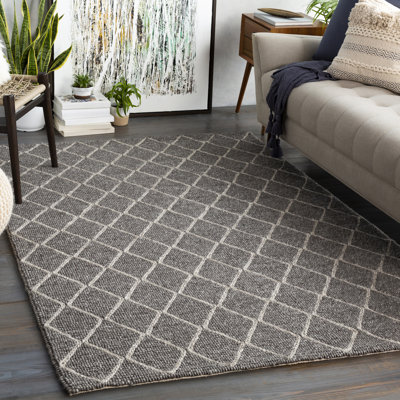 Tapis oriental gris anthracite / ivoire tissé à plat à la main Lilly