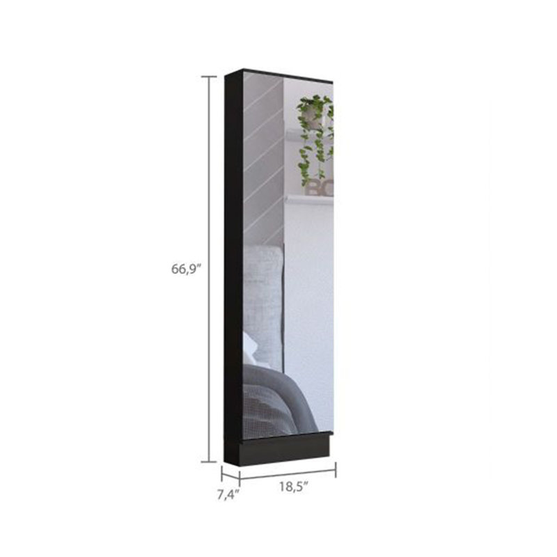 Leto Xl Shoe Rack, Mirror, Five Interior Shelves, Single Door Cabinet, Black