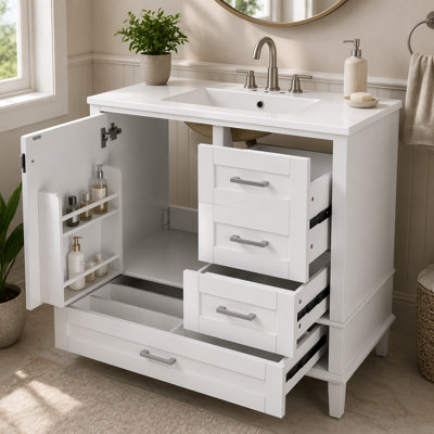 Ensemble de meuble-lavabo moderne 36 po avec ensemble de meuble-lavabo 36 po, 1 armoire de rangement avec 1 porte à fermeture douce et 3 tiroirs à fermeture douce