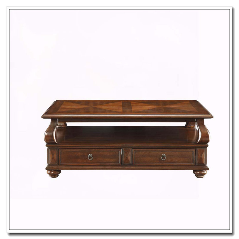 Table basse à 4 tiroirs en noyer avec 1 tablette