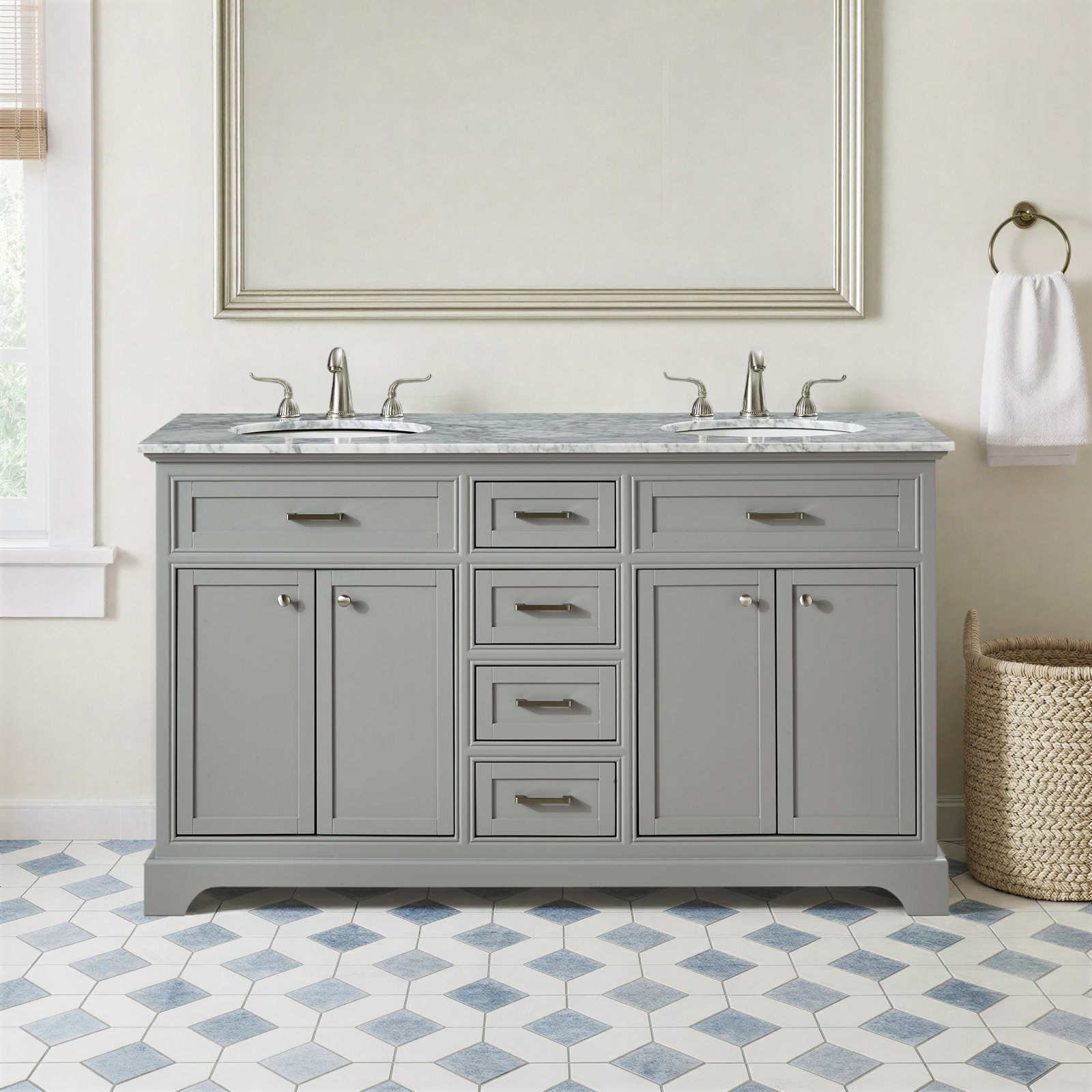Hermes 60'' Double Bathroom Vanity, Light Gray