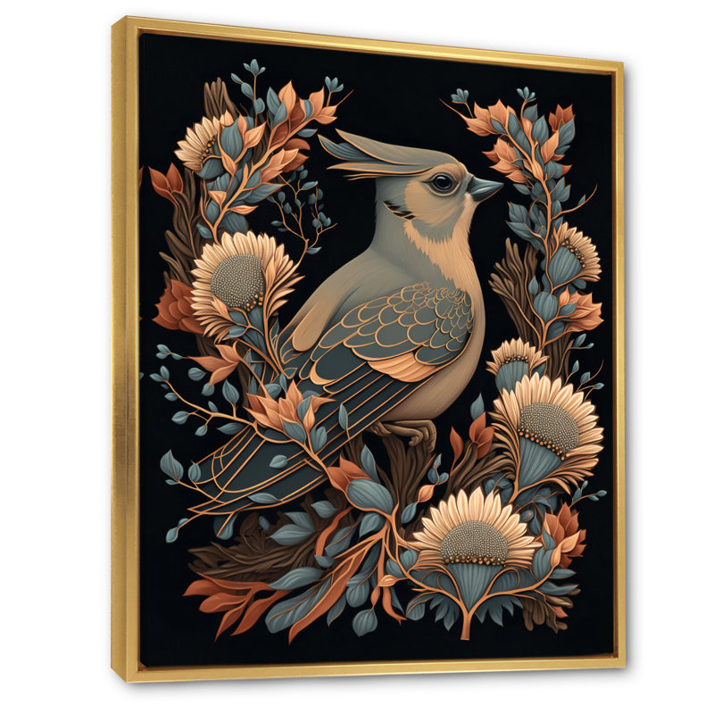«Cardinal Bird In Faded Retro Tones I», reproduction sur toile, H 40 po x l 30 po x P 1,5 po, Cadre flottant doré