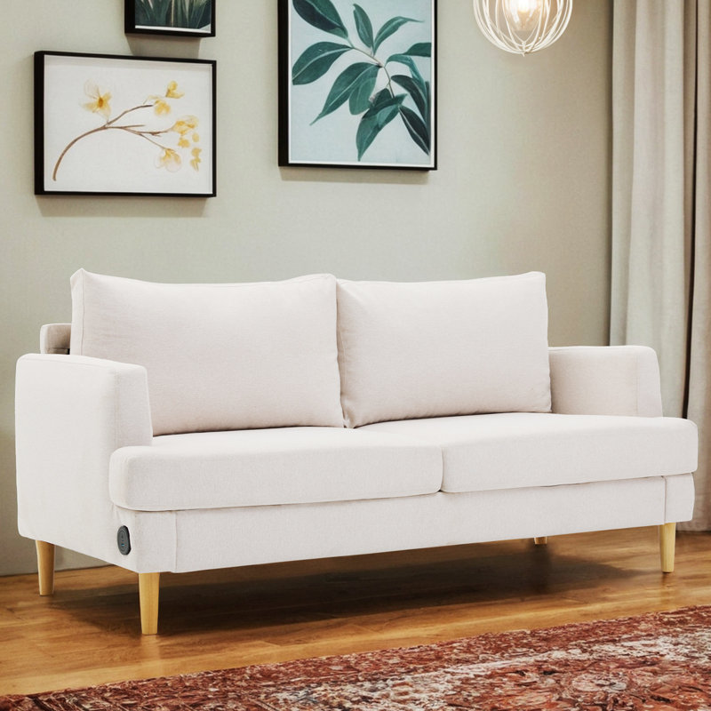 70" Upholstered Square Arm Loveseat Sofa Modern Sofa Couch with USB, 33.33" H x 70.22" W x 27.11" D, Beige