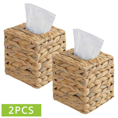Handwoven Water Hyacinth Square Tissue Box Cover Decorative Natural Fiber Napkin Holder, 5.7" x 5.7" x 5.9"