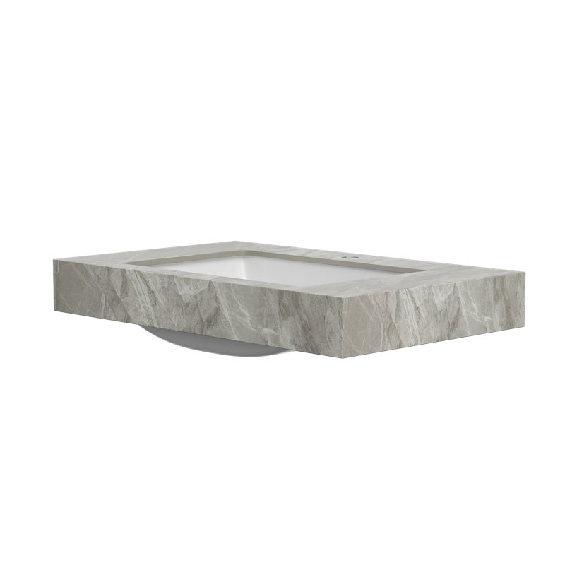 30" Muri Light Gray Sintered Stone Countertop And Undermount Ceramic Basin With One Standard Pre-drilled Faucet Hole, No Cabinet, No Faucet And Sink Cover
