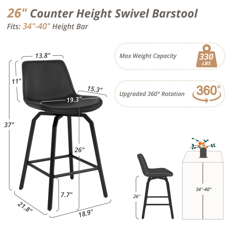 Sephira Swivel 26'' Counter Stool, Faux Leather-Black