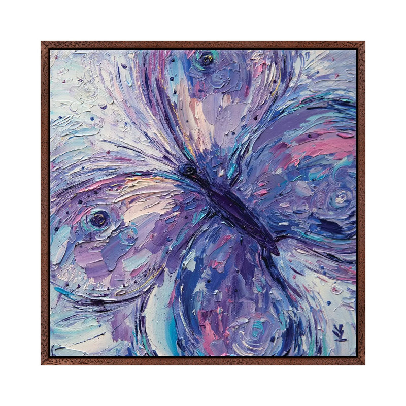 Purple Butterfly 1 Piece Painting on Canvas, 93.98cm H x 93.98cm W x 3.81cm D, Classic Brown Wood Framed