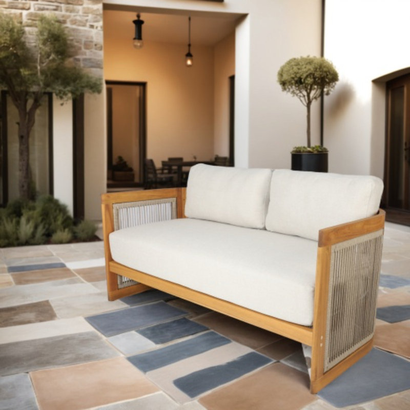 Acacia Wood Outdoor Loveseat With Cushions