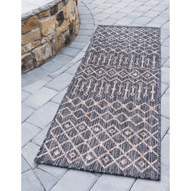 Tapis intérieur / extérieur gris anthracite Leyla, Tapis de couloir 2 pi x 6 pi 1 po