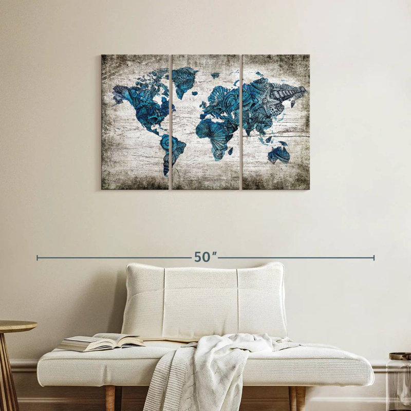 Aliaz Rustic Nautical World Map, 24" H x 38" W